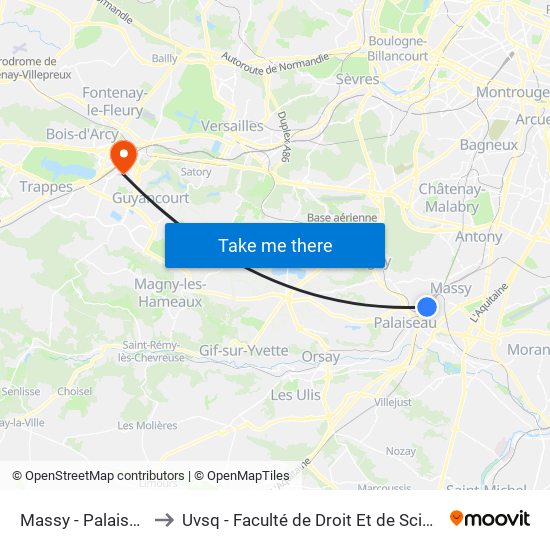 Massy - Palaiseau RER to Uvsq - Faculté de Droit Et de Science Politique map