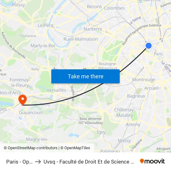 Paris - Opéra to Uvsq - Faculté de Droit Et de Science Politique map