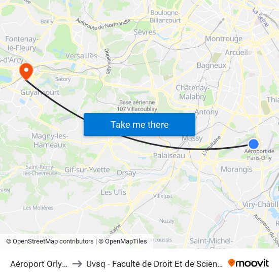 Aéroport Orly 1-2-3 to Uvsq - Faculté de Droit Et de Science Politique map