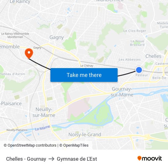 Chelles - Gournay to Gymnase de L'Est map