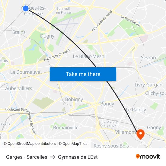 Garges - Sarcelles to Gymnase de L'Est map