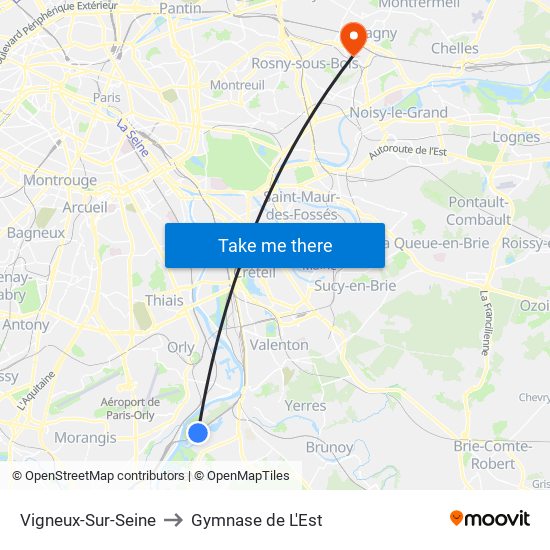 Vigneux-Sur-Seine to Gymnase de L'Est map