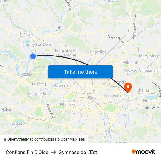 Conflans Fin D'Oise to Gymnase de L'Est map