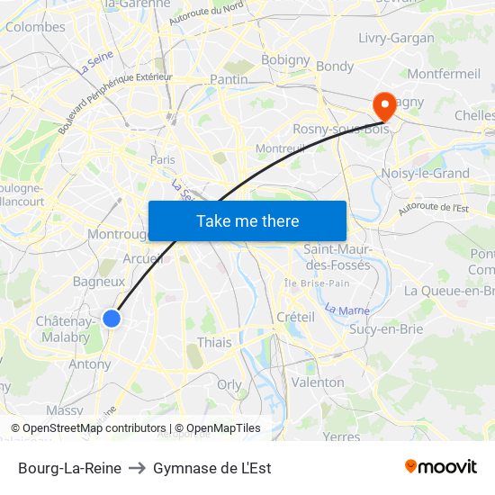 Bourg-La-Reine to Gymnase de L'Est map