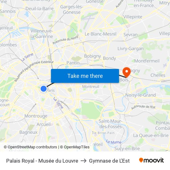 Palais Royal - Musée du Louvre to Gymnase de L'Est map