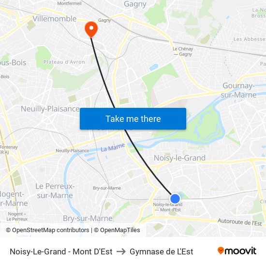 Noisy-Le-Grand - Mont D'Est to Gymnase de L'Est map