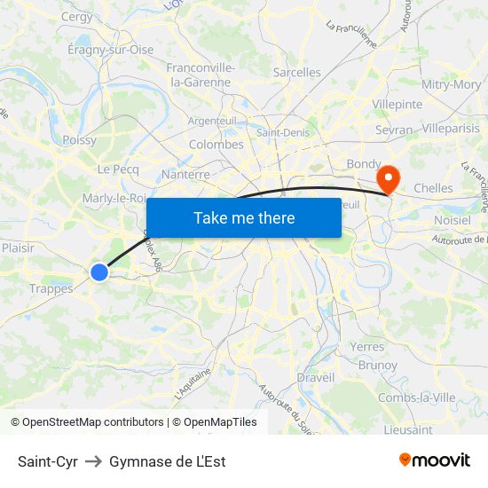 Saint-Cyr to Gymnase de L'Est map