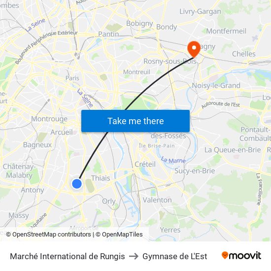 Marché International de Rungis to Gymnase de L'Est map