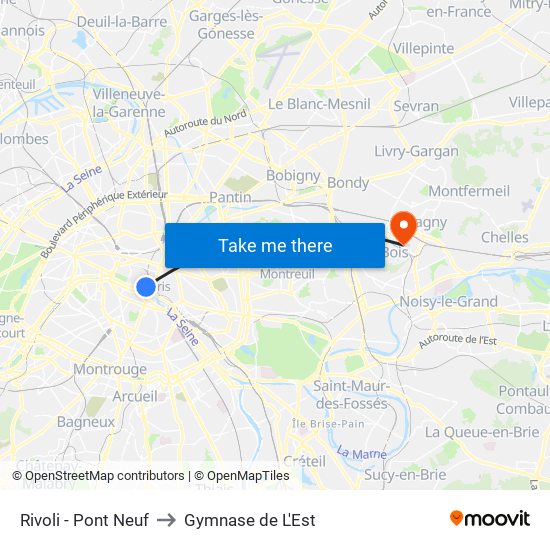 Rivoli - Pont Neuf to Gymnase de L'Est map