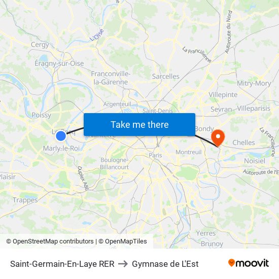 Saint-Germain-En-Laye RER to Gymnase de L'Est map