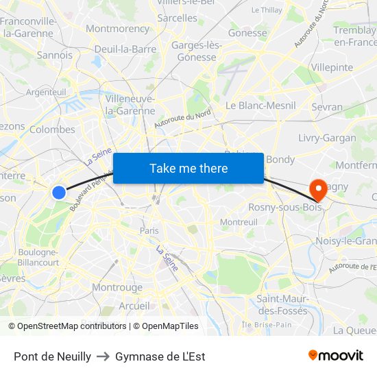 Pont de Neuilly to Gymnase de L'Est map