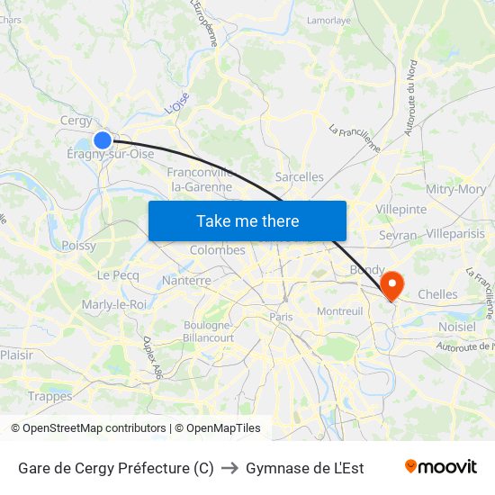 Gare de Cergy Préfecture (C) to Gymnase de L'Est map