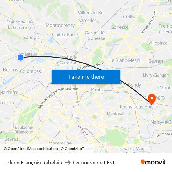 Place François Rabelais to Gymnase de L'Est map