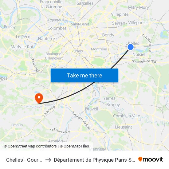 Chelles - Gournay to Département de Physique Paris-Saclay map