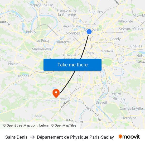 Saint-Denis to Département de Physique Paris-Saclay map