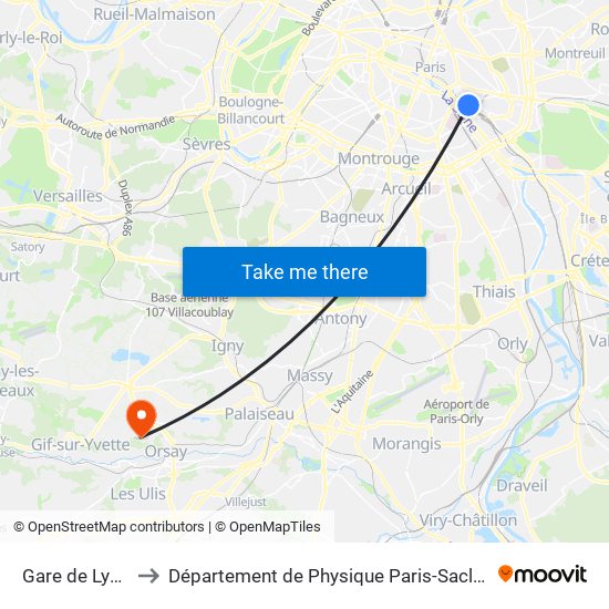 Gare de Lyon to Département de Physique Paris-Saclay map