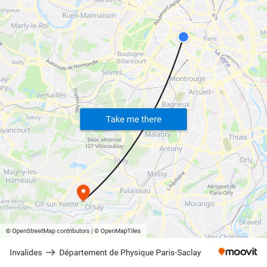 Invalides to Département de Physique Paris-Saclay map