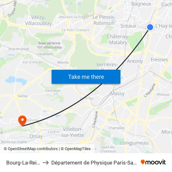Bourg-La-Reine to Département de Physique Paris-Saclay map