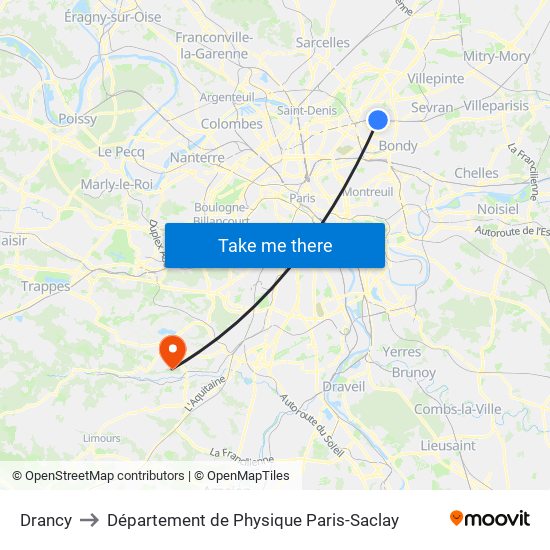 Drancy to Département de Physique Paris-Saclay map