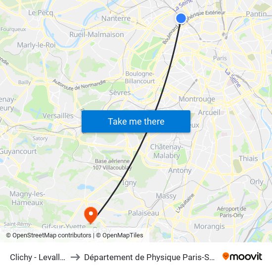 Clichy - Levallois to Département de Physique Paris-Saclay map