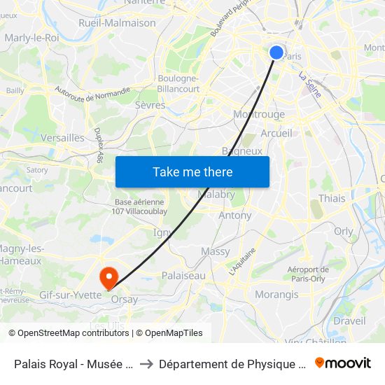 Palais Royal - Musée du Louvre to Département de Physique Paris-Saclay map