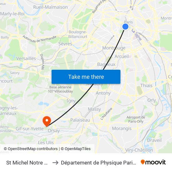 St Michel Notre Dame to Département de Physique Paris-Saclay map