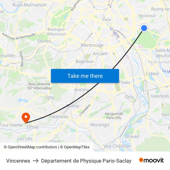 Vincennes to Département de Physique Paris-Saclay map
