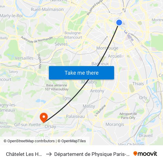 Châtelet Les Halles to Département de Physique Paris-Saclay map