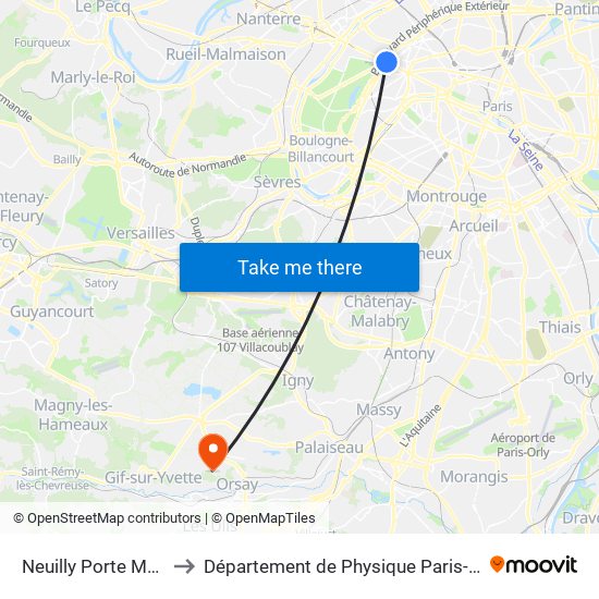 Neuilly Porte Maillot to Département de Physique Paris-Saclay map
