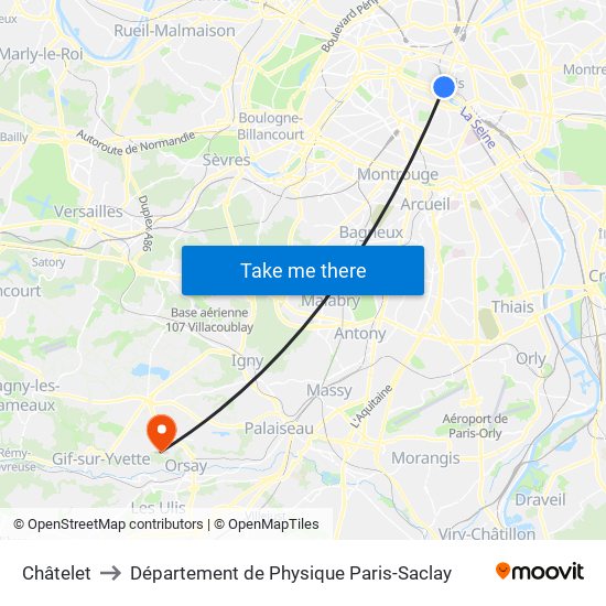Châtelet to Département de Physique Paris-Saclay map