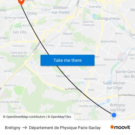 Brétigny to Département de Physique Paris-Saclay map