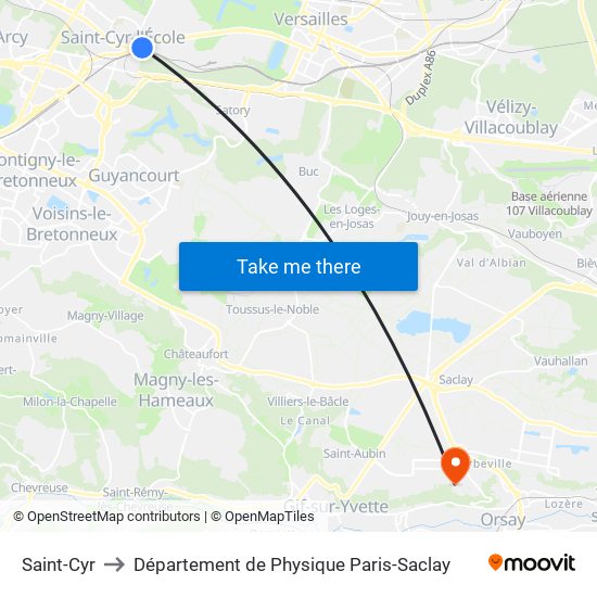 Saint-Cyr to Département de Physique Paris-Saclay map