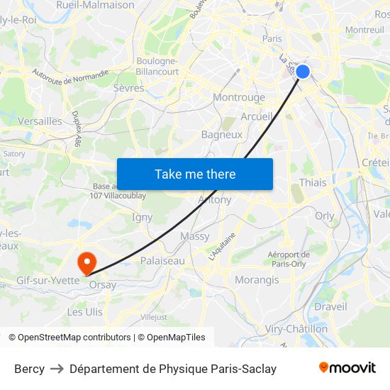Bercy to Département de Physique Paris-Saclay map