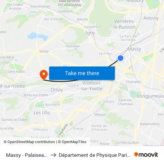 Massy - Palaiseau RER to Département de Physique Paris-Saclay map