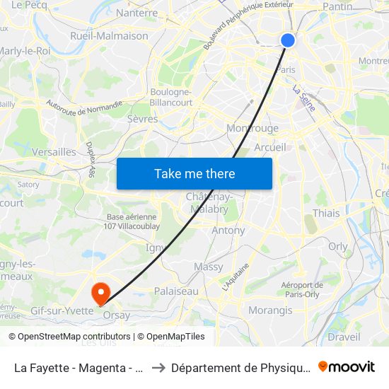 La Fayette - Magenta - Gare du Nord to Département de Physique Paris-Saclay map