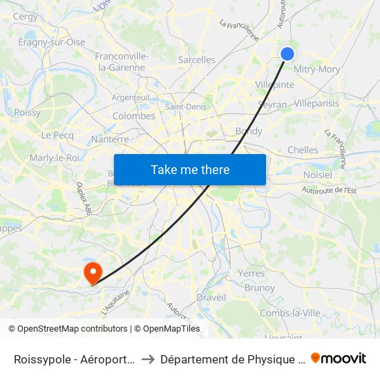 Roissypole - Aéroport Cdg1 (E2) to Département de Physique Paris-Saclay map
