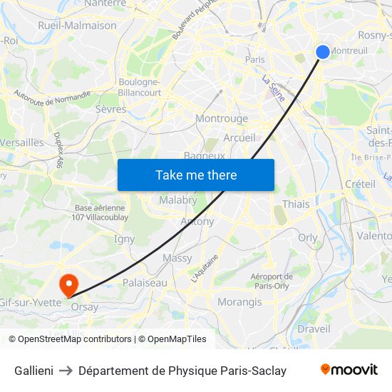 Gallieni to Département de Physique Paris-Saclay map