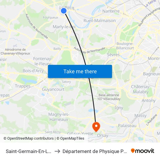 Saint-Germain-En-Laye RER to Département de Physique Paris-Saclay map