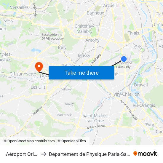 Aéroport Orly 4 to Département de Physique Paris-Saclay map