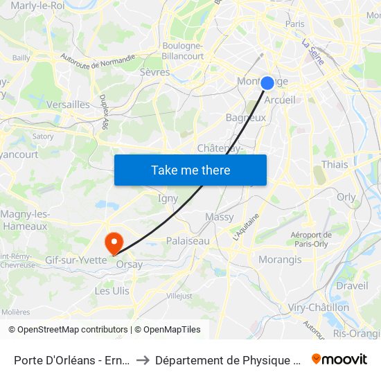 Porte D'Orléans - Ernest Reyer to Département de Physique Paris-Saclay map