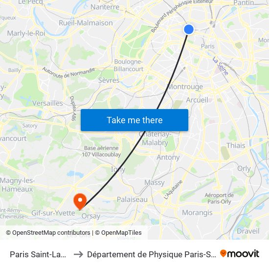 Paris Saint-Lazare to Département de Physique Paris-Saclay map