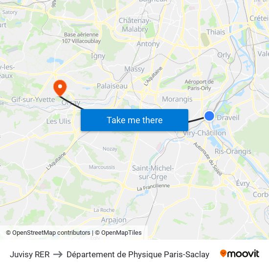 Juvisy RER to Département de Physique Paris-Saclay map
