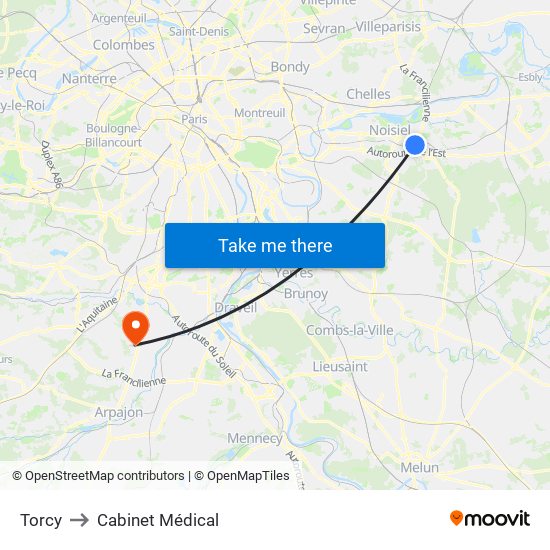 Torcy to Cabinet Médical map