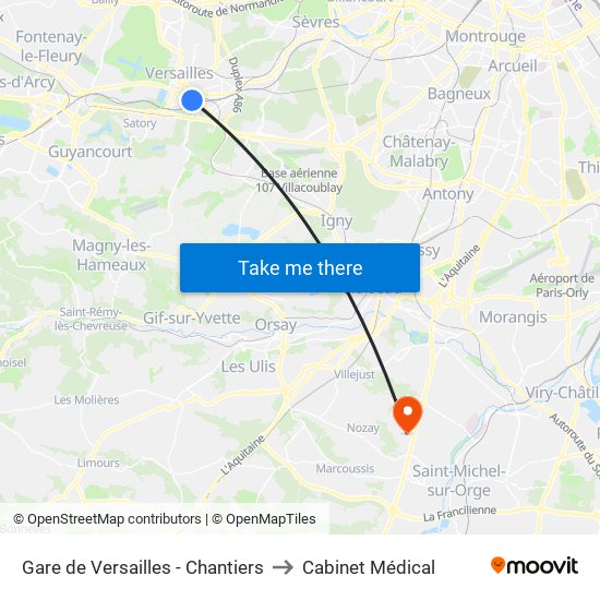 Gare de Versailles - Chantiers to Cabinet Médical map