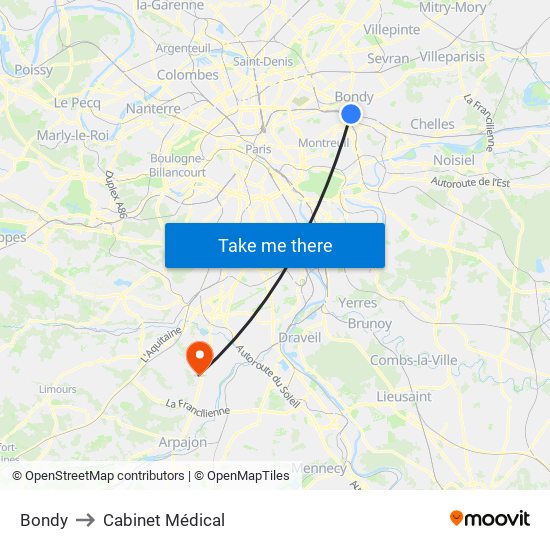 Bondy to Cabinet Médical map