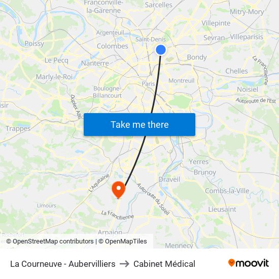 La Courneuve - Aubervilliers to Cabinet Médical map