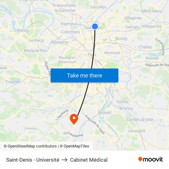 Saint-Denis - Université to Cabinet Médical map