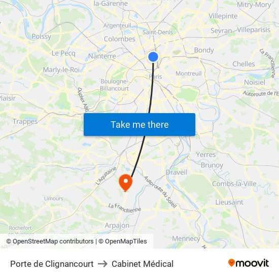 Porte de Clignancourt to Cabinet Médical map