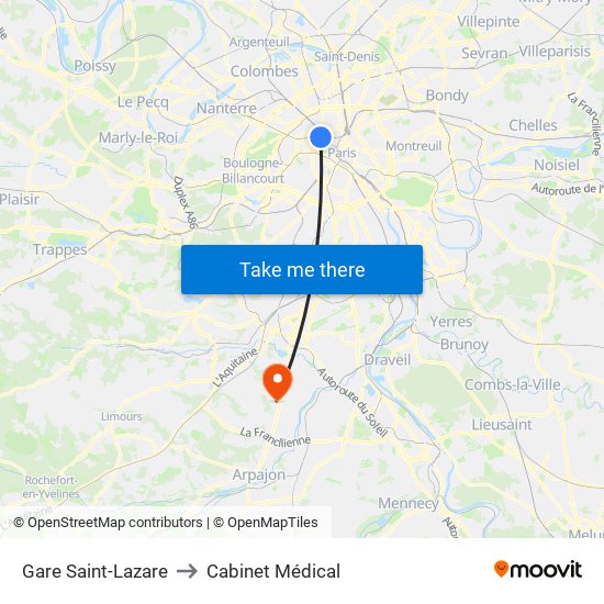 Gare Saint-Lazare to Cabinet Médical map