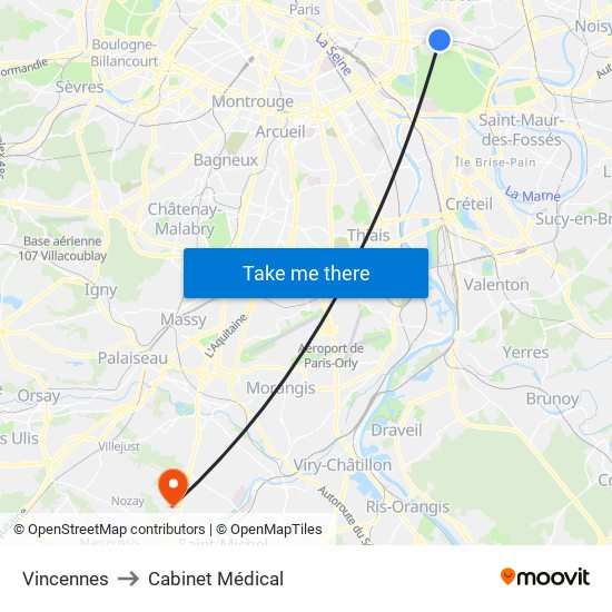 Vincennes to Cabinet Médical map